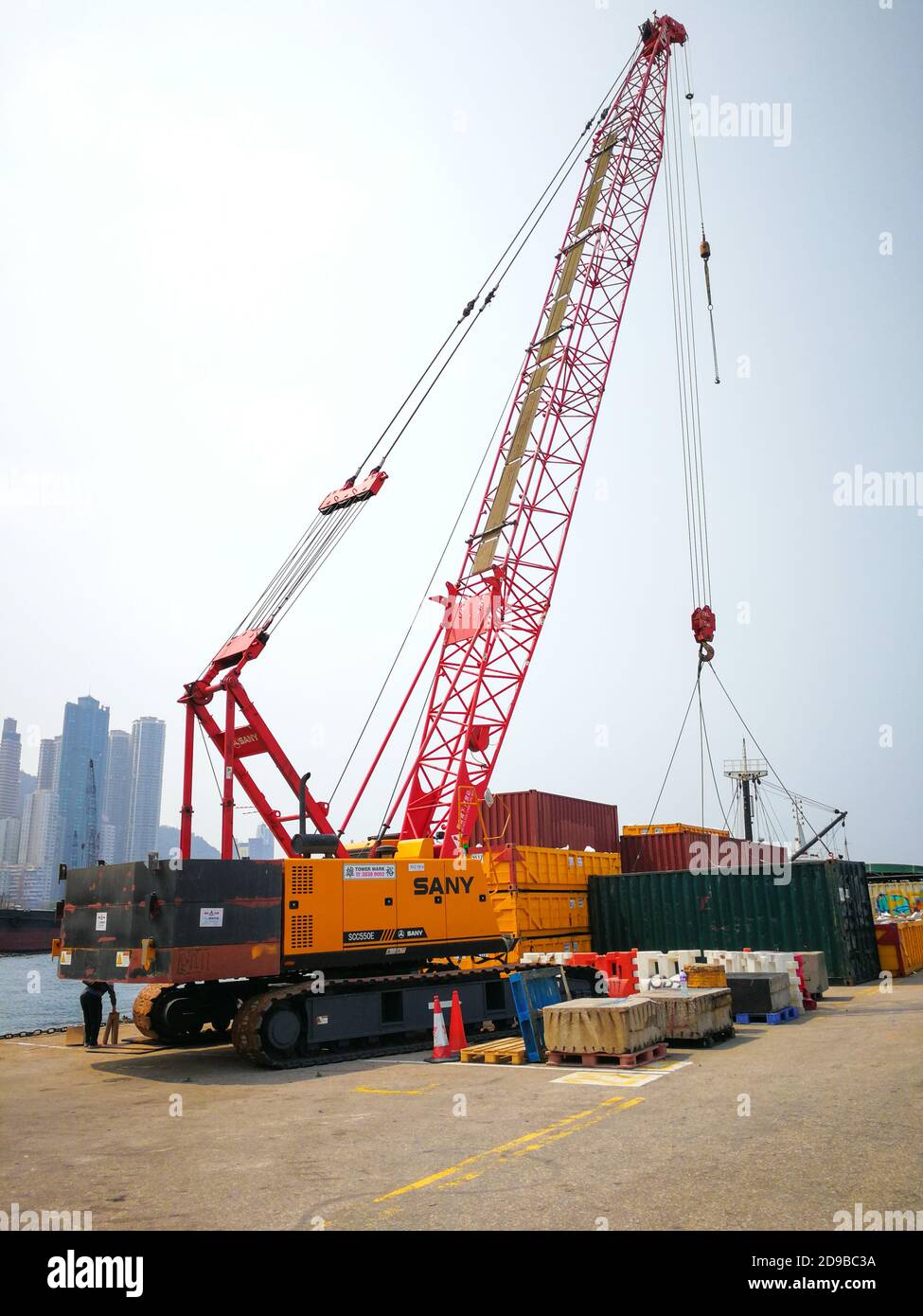 Sany crane uplifting container at Western District Public Cargo Working