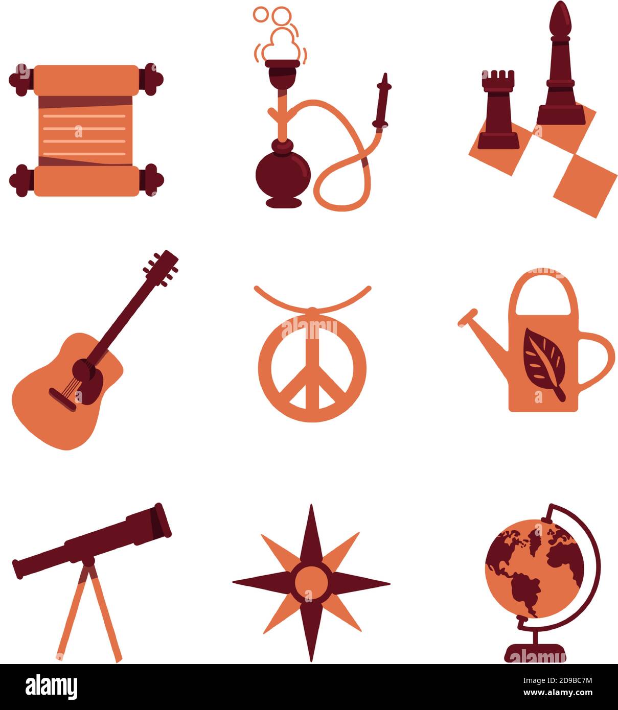 Education and hobby flat color vector objects set Stock Vector