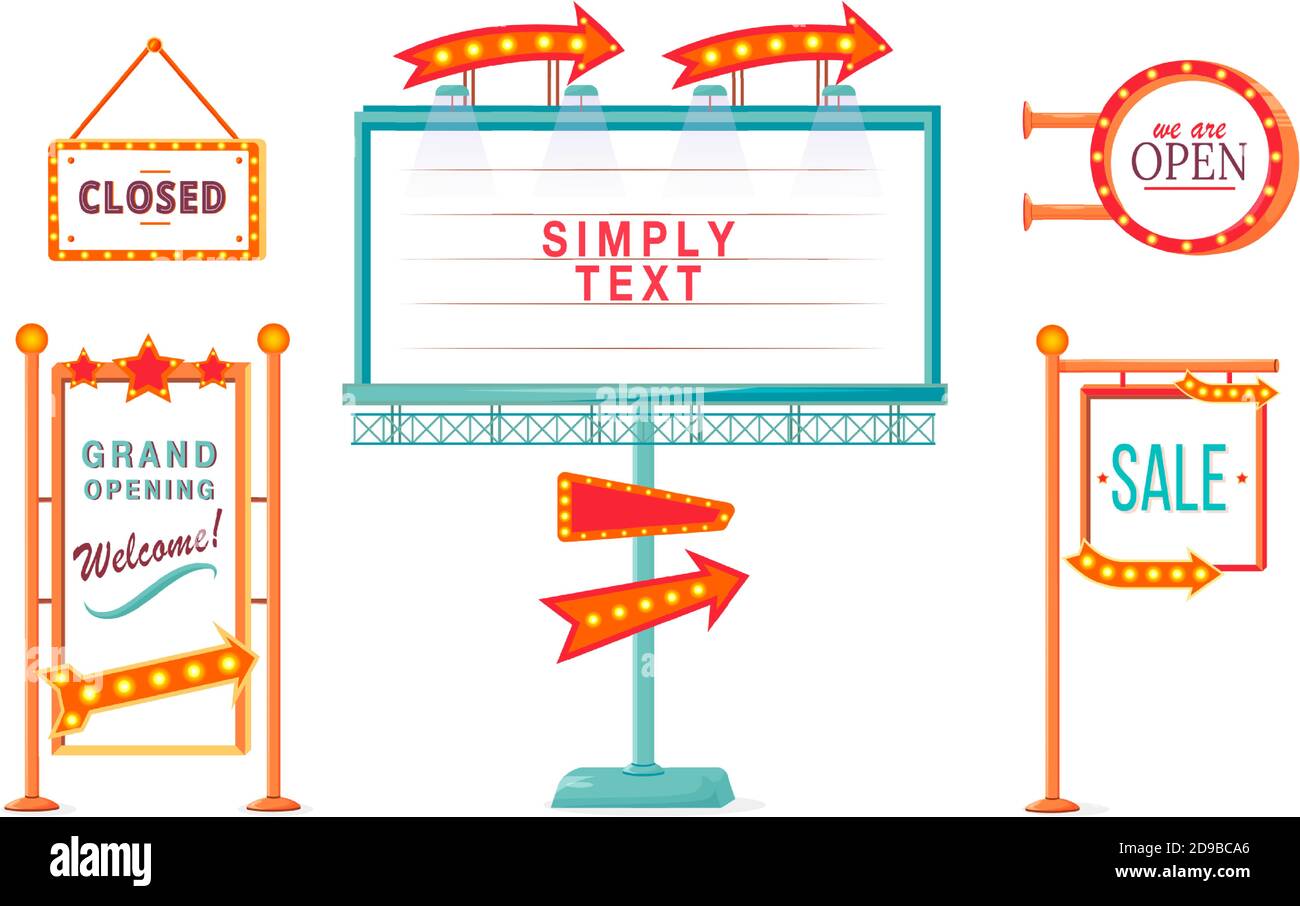 Shop sale and opening vintage vector ads board sign illustrations set Stock Vector Image & Art