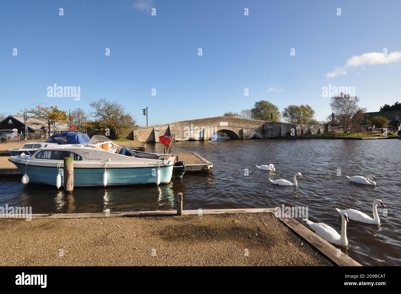 Potter Heigham bridge on the River Thurne, Norfolk Broads, England, UK