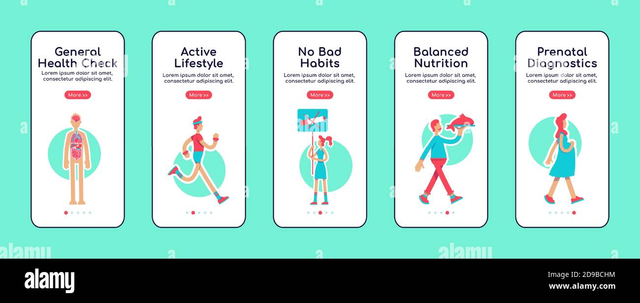 General health care onboarding mobile app screen flat vector template Stock Vector