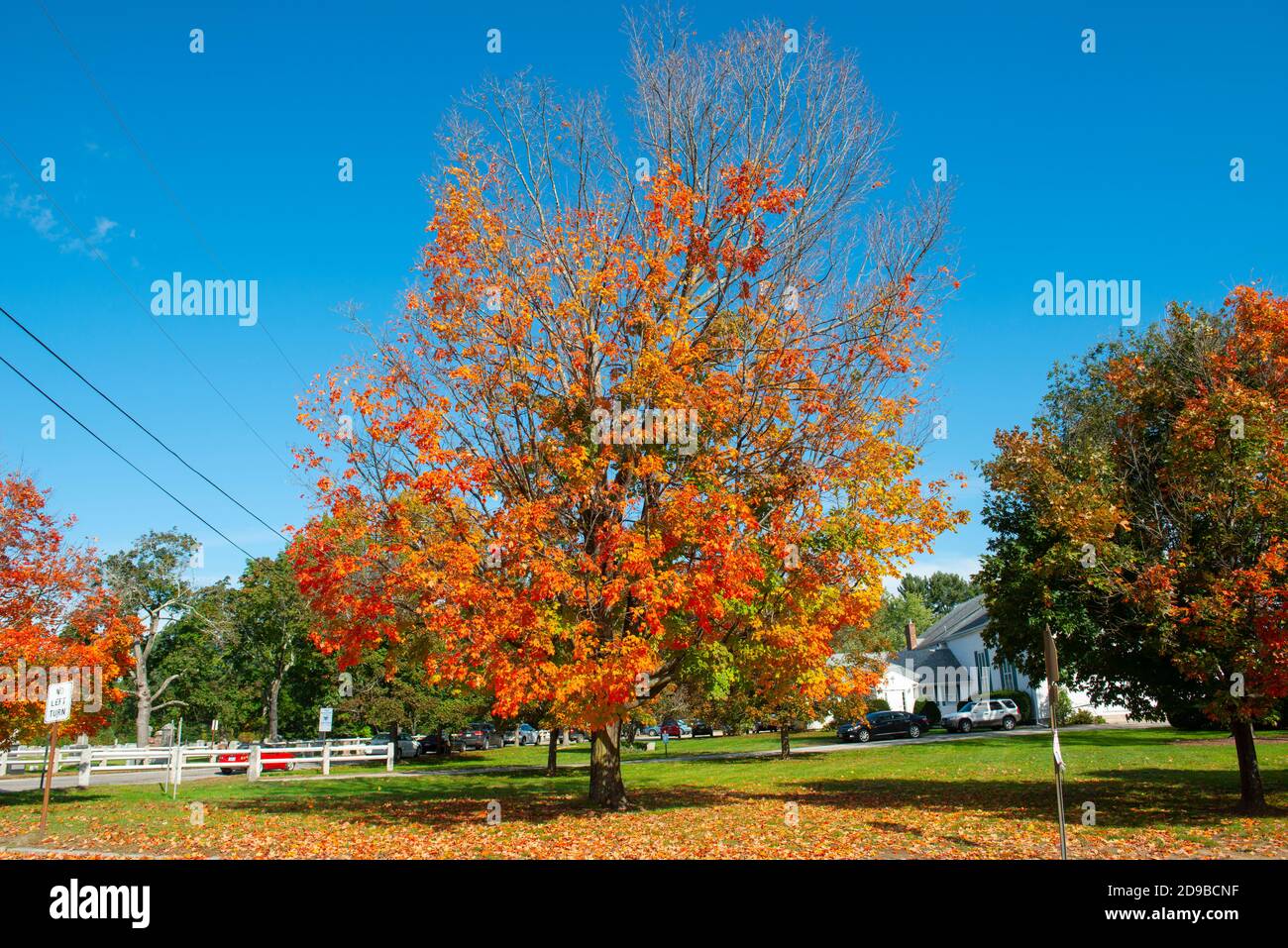 Last Rest Cemetery and trees with fall foliage in Merrimack, New Hampshire, NH, USA. Stock Photo