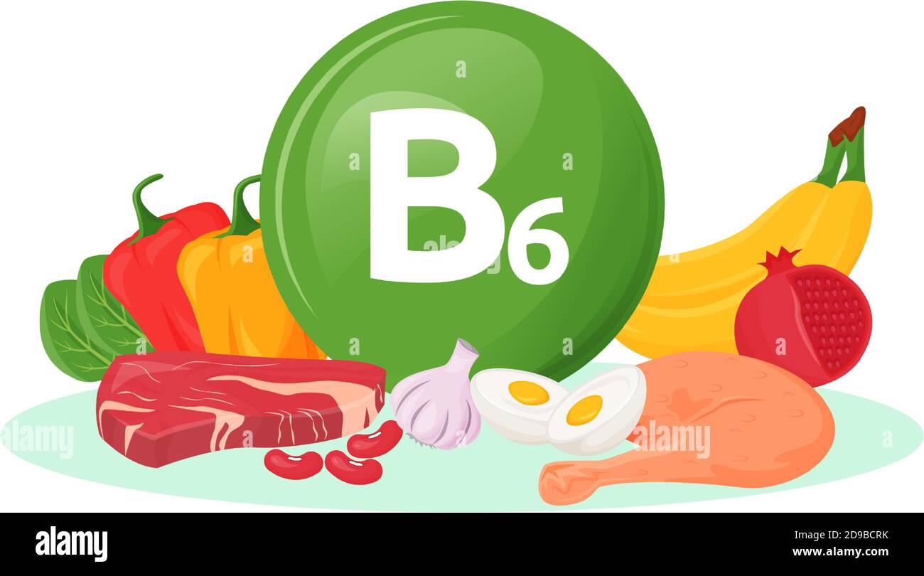 Vitamin B6 food sources cartoon vector illustration Stock Vector Image   Art - Alamy