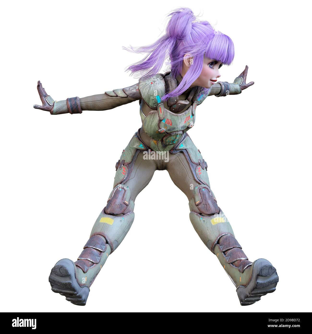 3D rendering of an anime teenager girl with purple hair in an astronaut  suit isolated on white background Stock Photo - Alamy