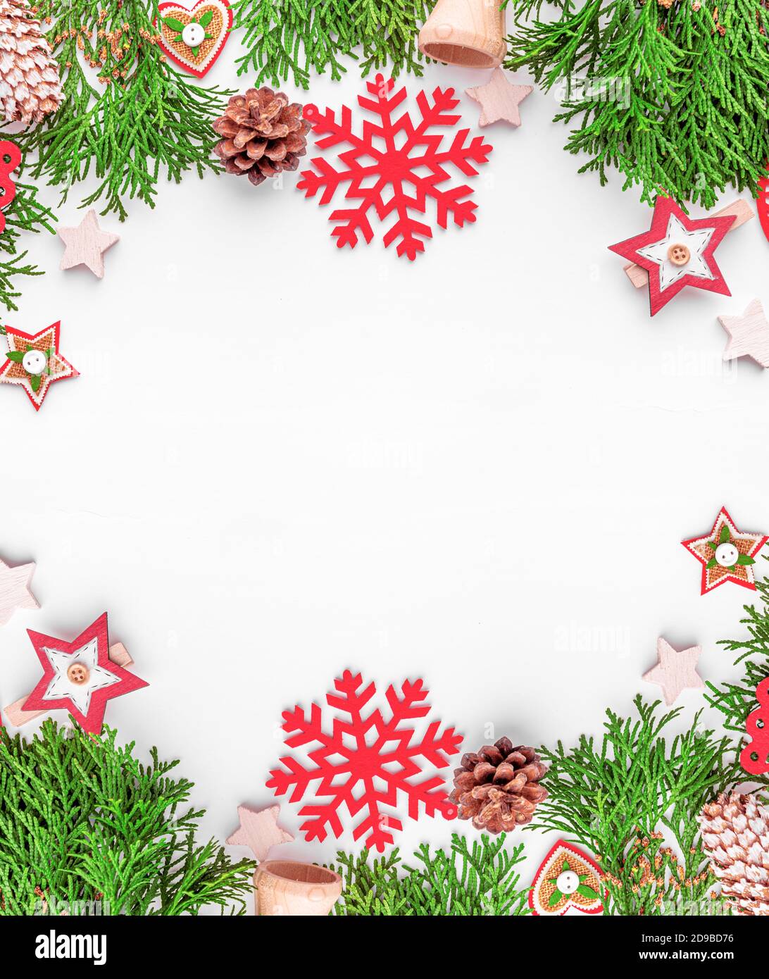 New Year festive background from decorations on a white background