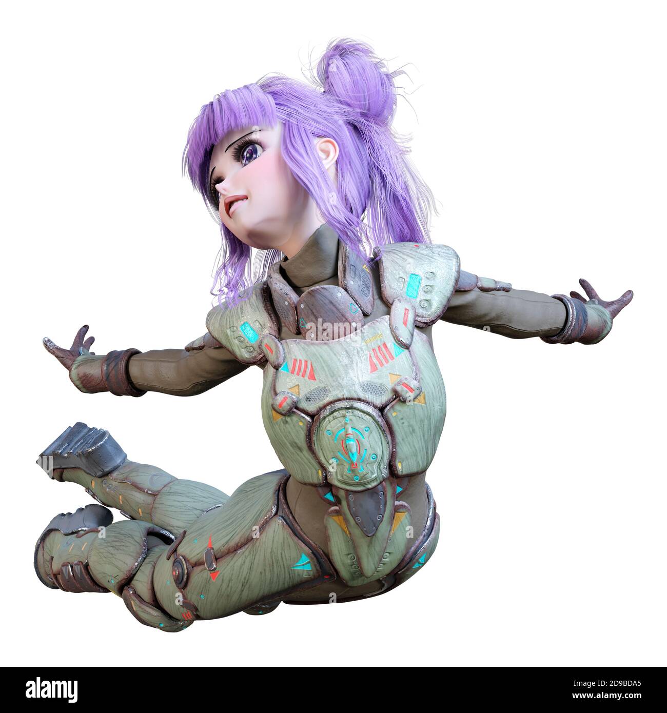 3D rendering of an anime teenager girl with purple hair in an astronaut  suit isolated on white background Stock Photo - Alamy