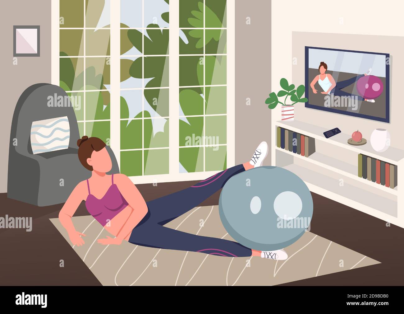 Aerobics at home flat color vector illustration Stock Vector