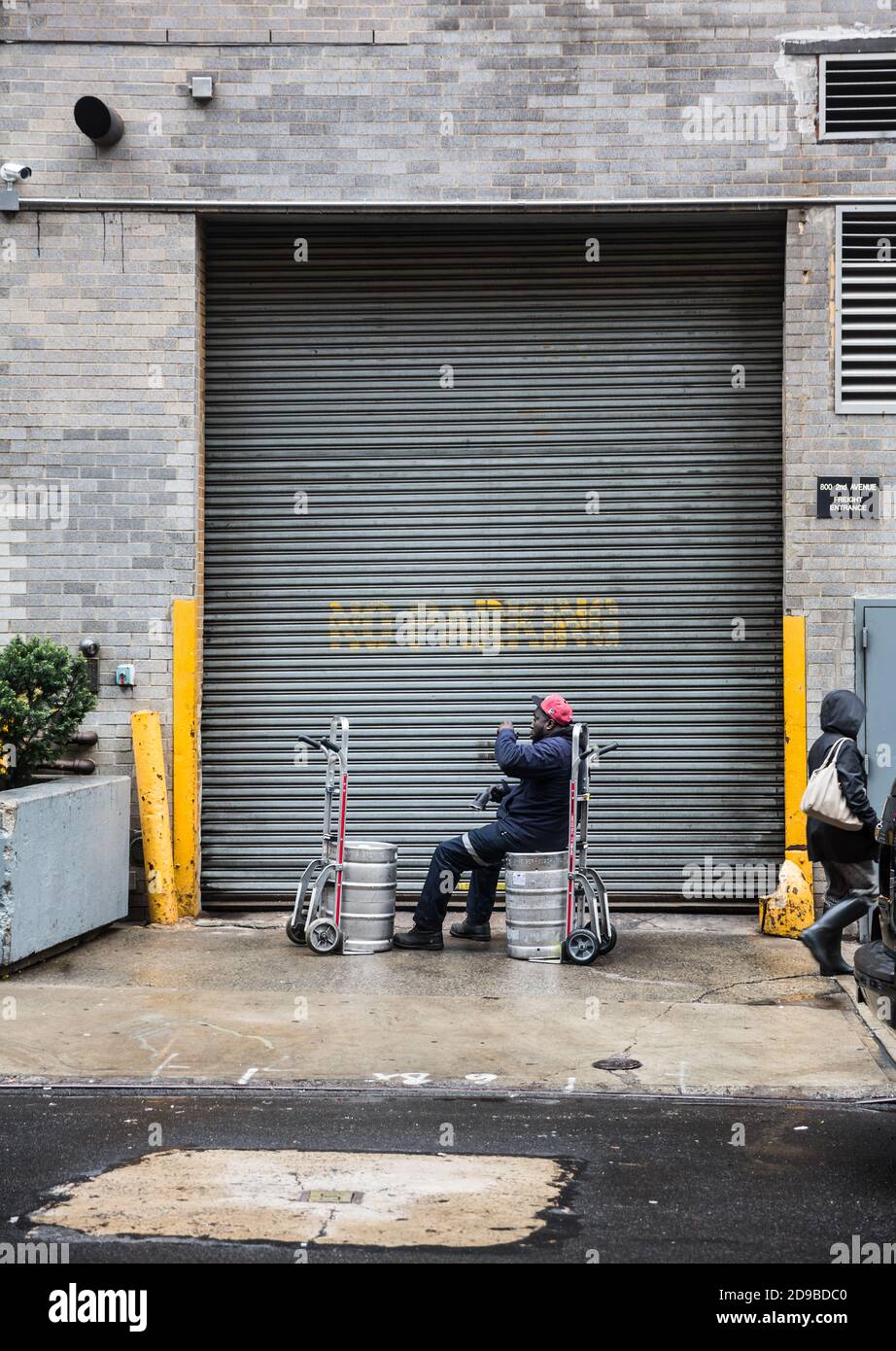 NEW YORK, USA May 03, 2016 Beer delivery. Manhattan street scene