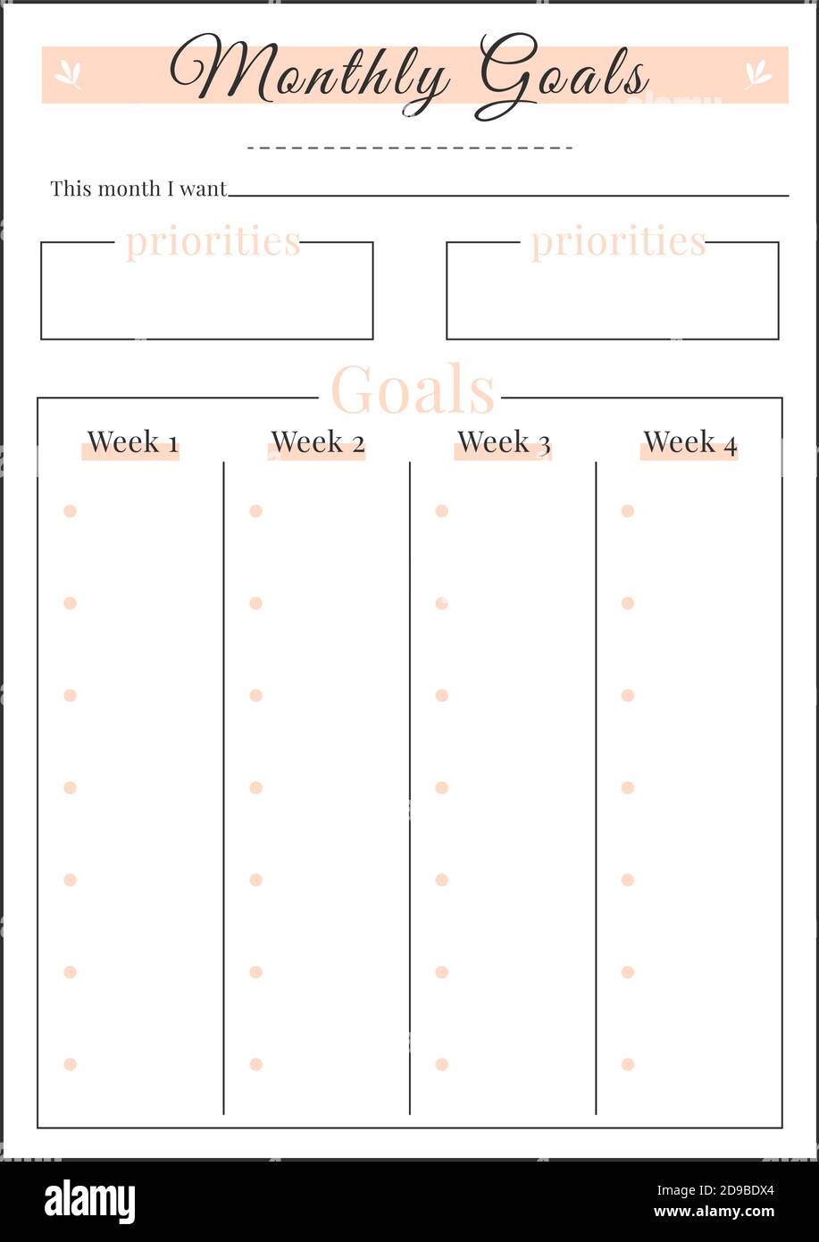 Month goals minimalist planner page design Stock Vector Image & Art - Alamy