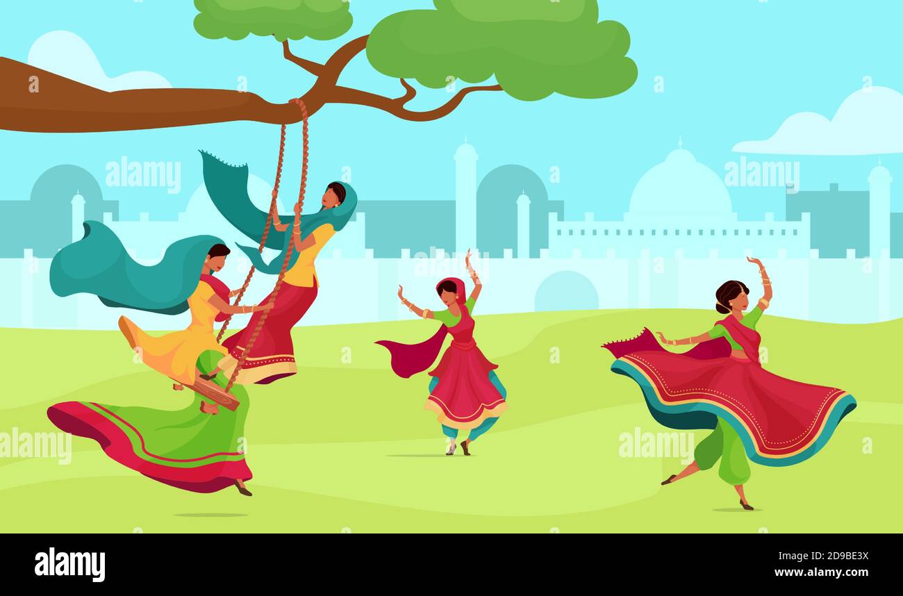 Teej celebration flat color vector illustration Stock Vector Image ...