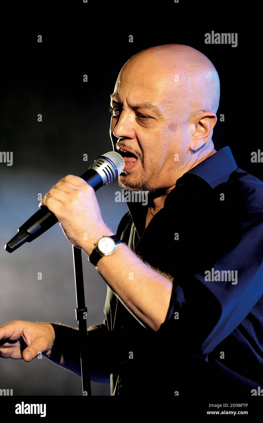 OSPITALETTO ,ITALY - JULY 25: the concert live of the italian pop singer Enrico Ruggeri,25 July,2010 in Ospitaletto (Bs),Italy Stock Photo