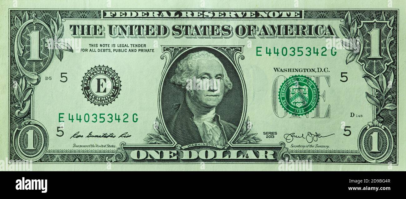 Isolated image of One dollar bill in front side Stock Photo