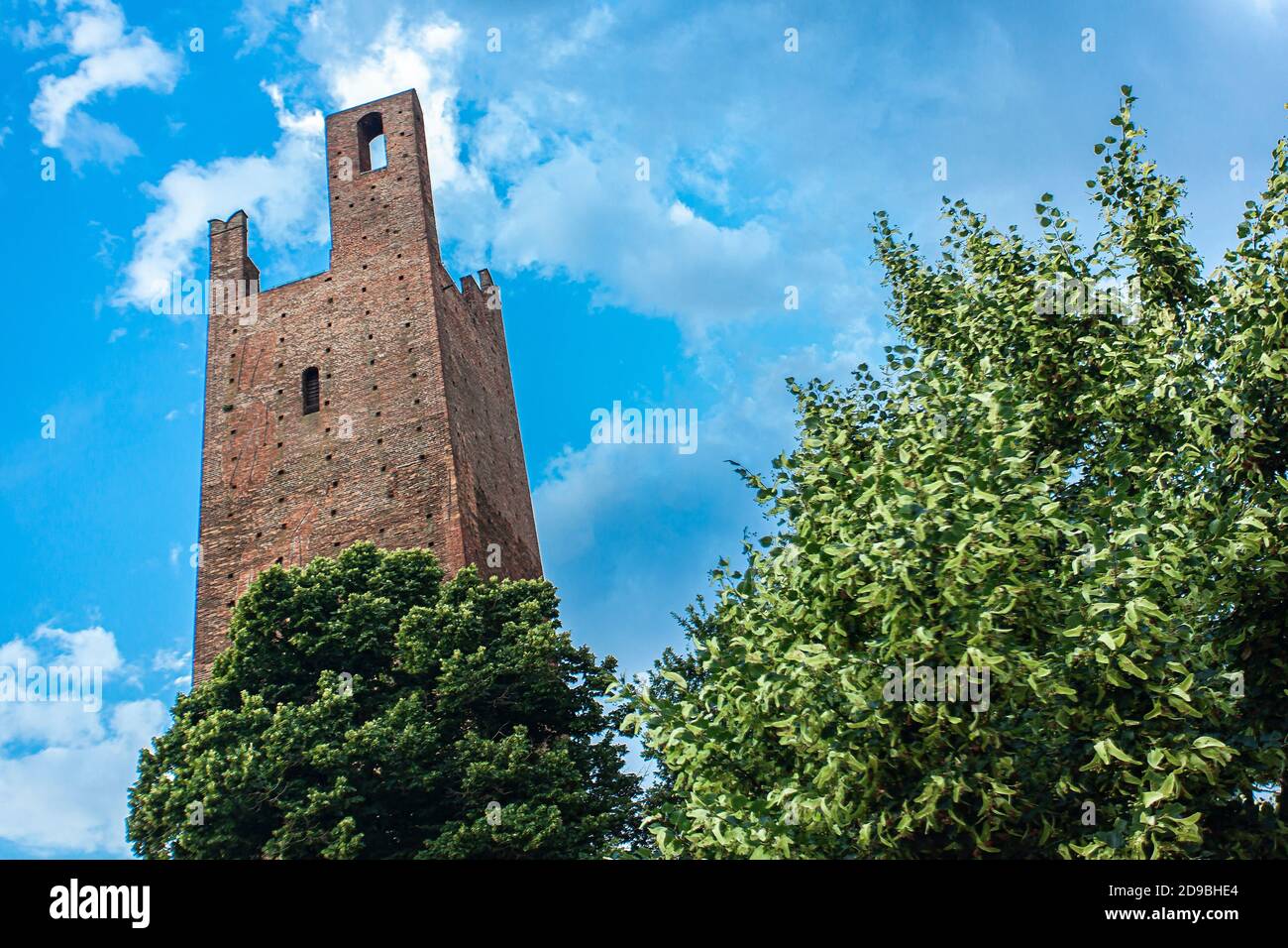 Rovigo's historical tower in Italy with trees and blue sky Stock Photo