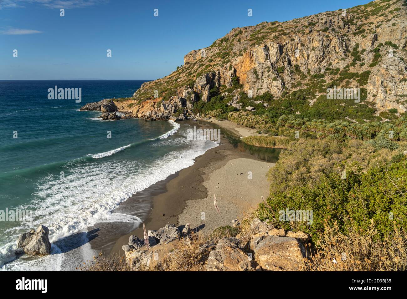 Der Palmenstrand von Preveli, Kreta, Griechenland, Europa   |  Preveli Palm beach, Crete, Greece, Europe Stock Photo
