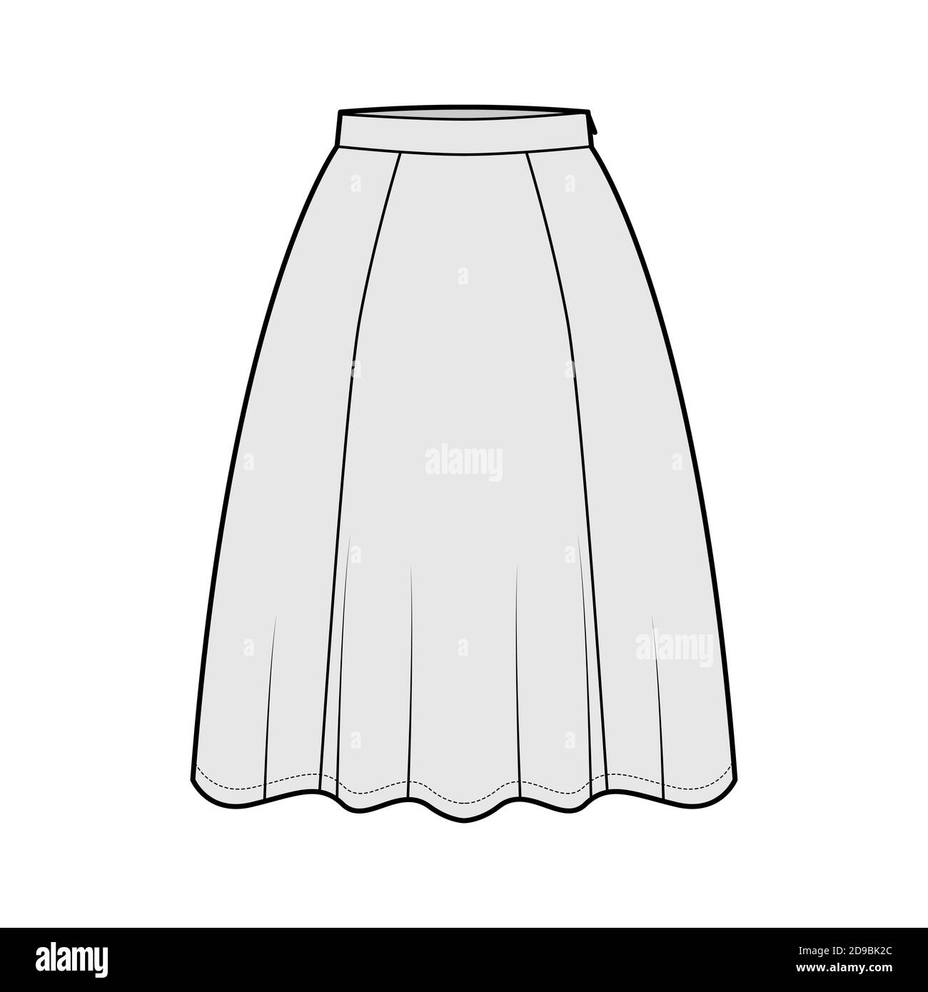 Skirt six gore technical fashion illustration with knee silhouette ...