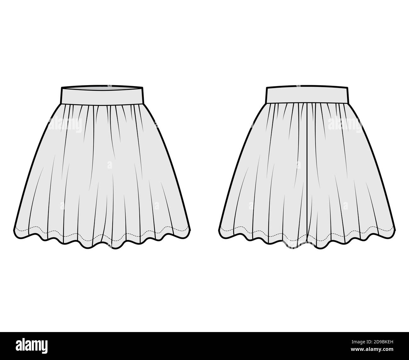 Skirt dirndl technical fashion illustration with above-the-knee lengths ...