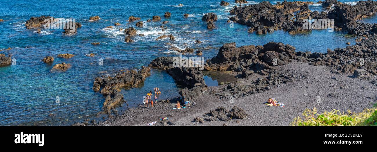 Azores Hot Spring Cliffs Amazing landscape view to volcanic coastline near ocean hot springs ...