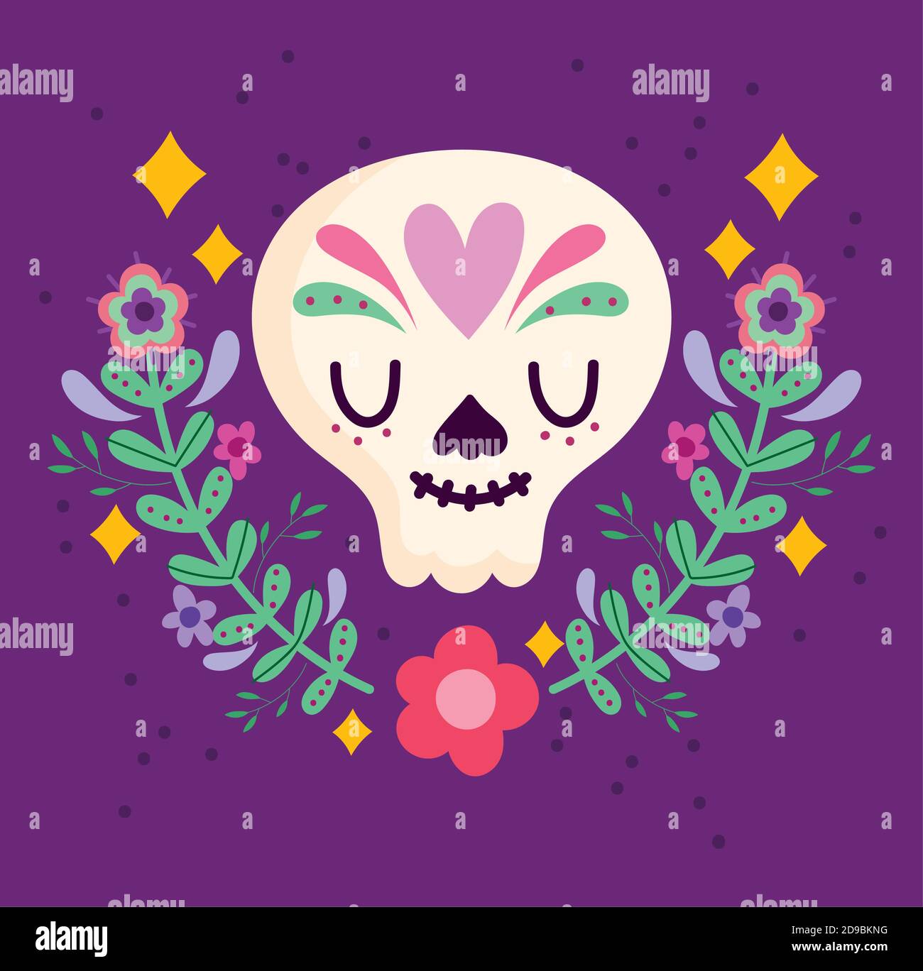 mexican catrina skull flowers decoration, mexico culture vector ...