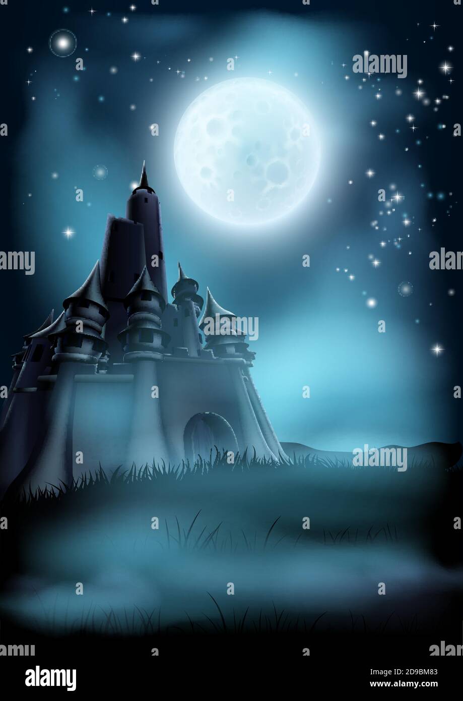 Spooky Scary Haunted Castle Background Concept Stock Vector
