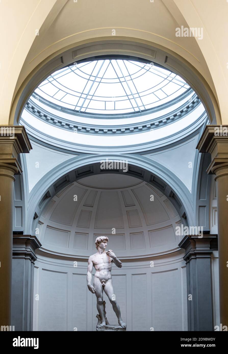 Florence, Italy - February 14, 2019: Accademia Gallery, The David, sculpture by Michelangelo Stock Photo