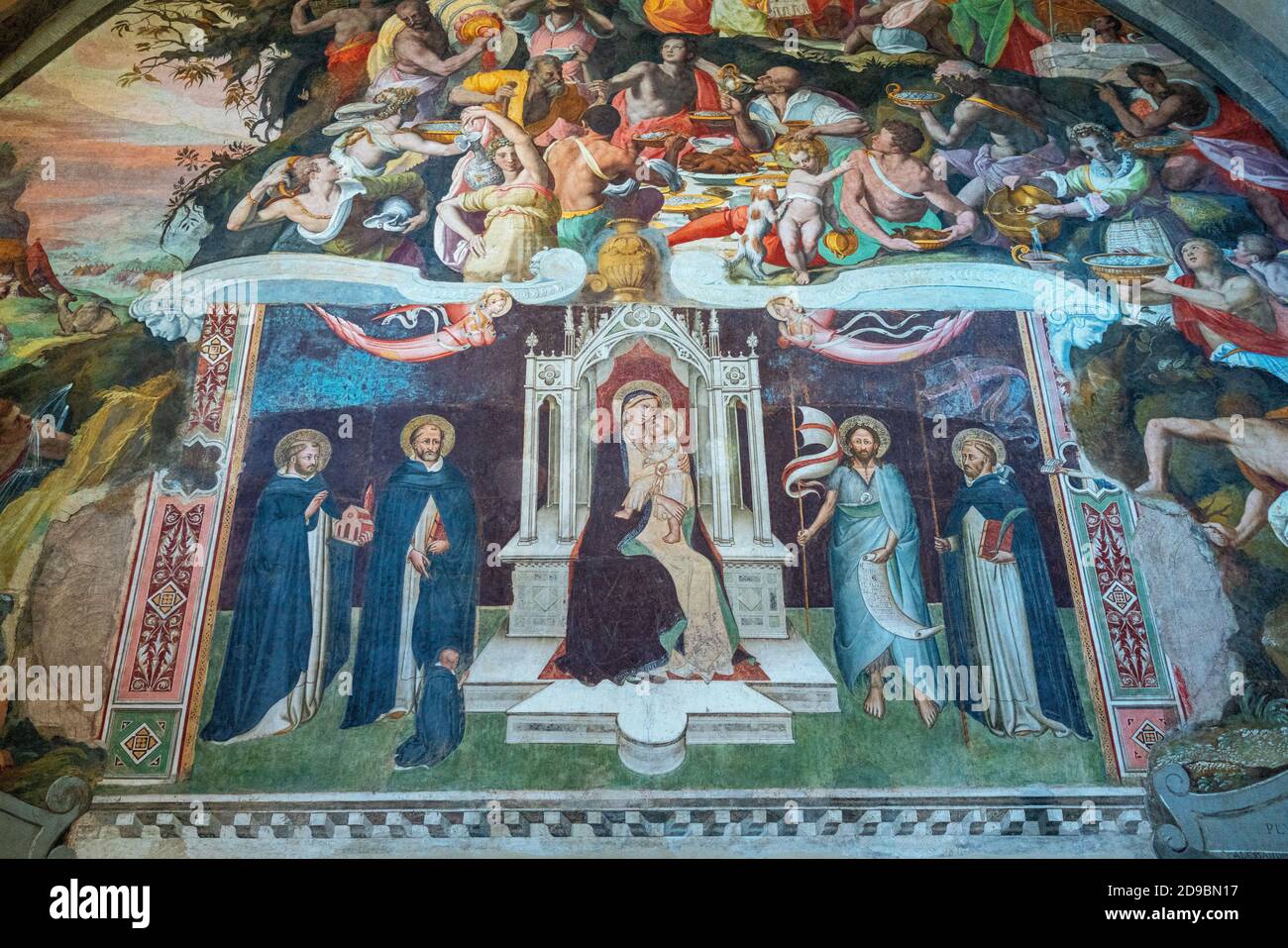 Florence, Italy - February 13, 2019: Basilica of Santa Maria Novella, a fresco in the Refectory Stock Photo