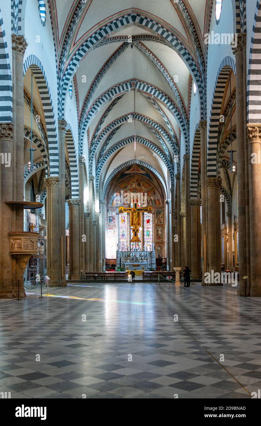 Florence, Italy - February 13, 2019: Basilica of Santa Maria Novella, the main nave Stock Photo