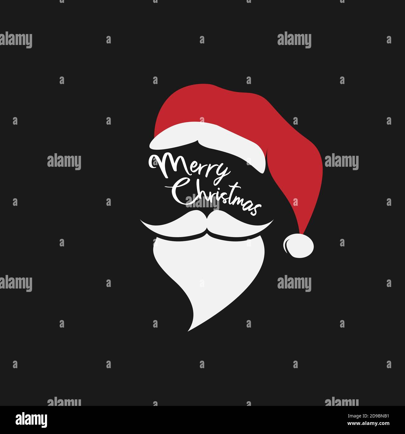 Merry Christmas greeting card with Santa Claus hat and beard vector illustration Stock Vector