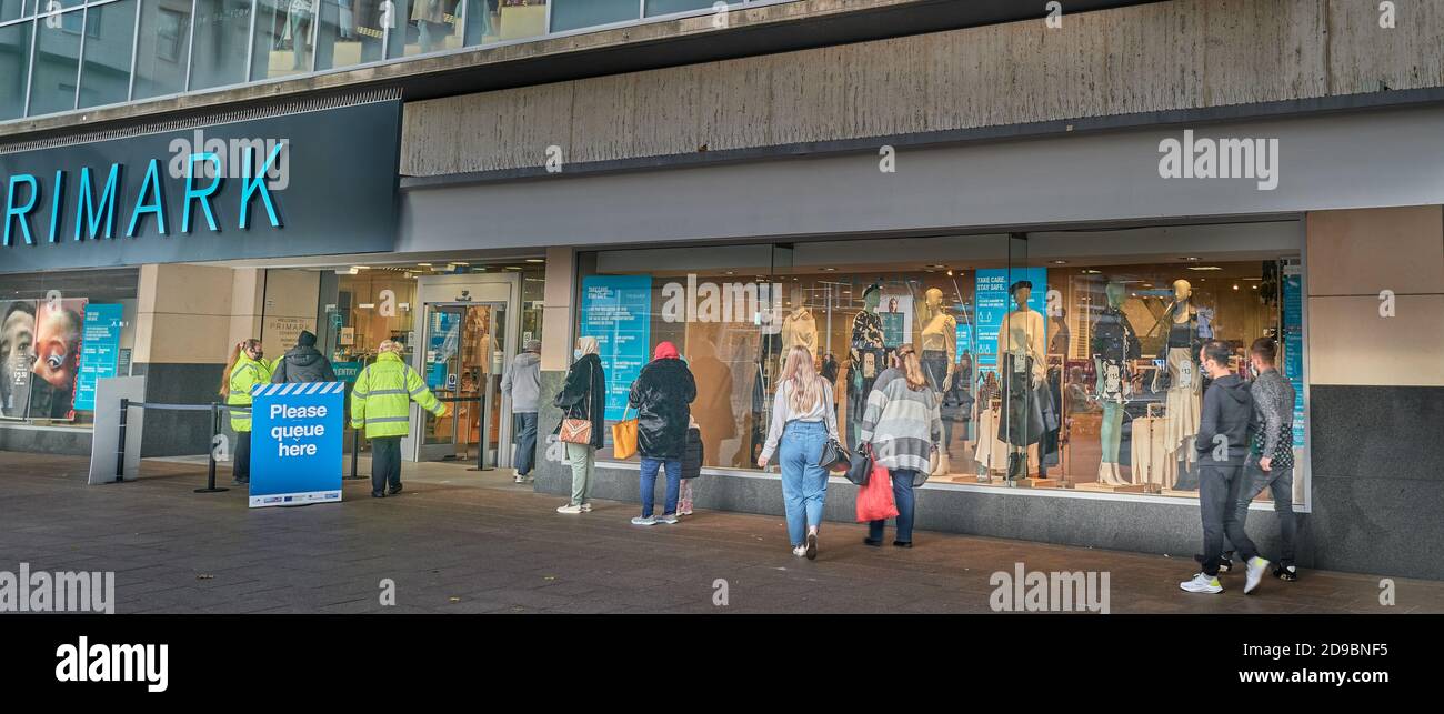 Social distance queue outside Primark clothes shop, Coventry, England