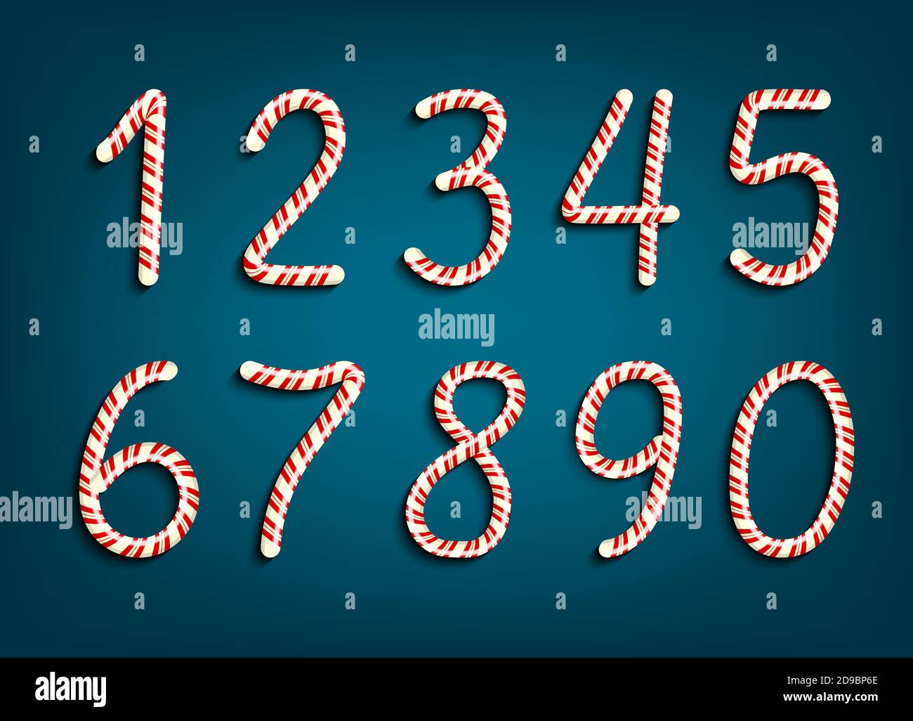Numbers set in red and white swirl candy lollipop style. Vector illustration Stock Vector