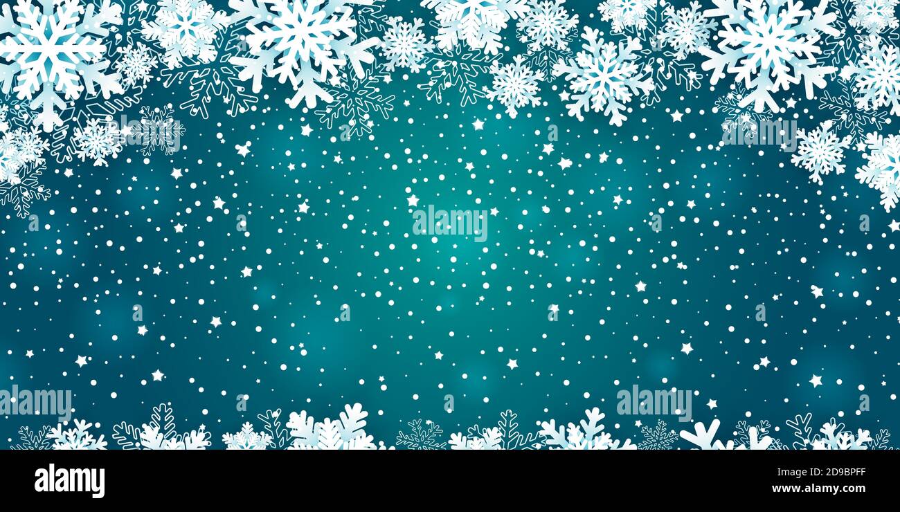 Christmas background with snowflakes frame on blue. Vector illustration ...
