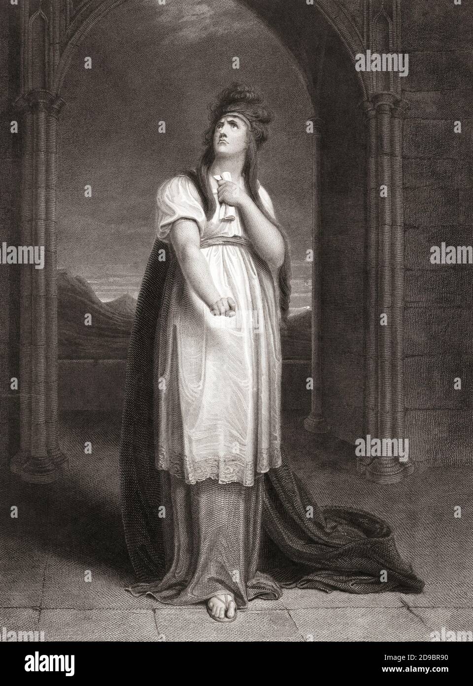 Lady Macbeth.  An engraving by James Parker after a painting by Richard Westall illustrating William Shakespeare’s play Macbeth, Act I, Scene V set in Macbeth´s castle. Stock Photo