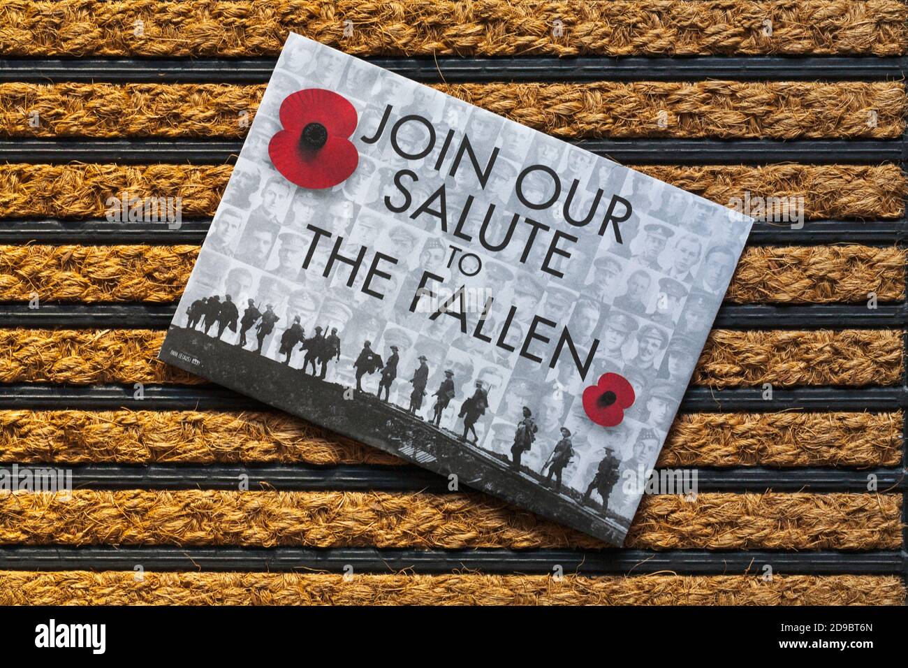 Post mail on doormat - charity appeal, the Royal British Legion - join our salute to the fallen Stock Photo