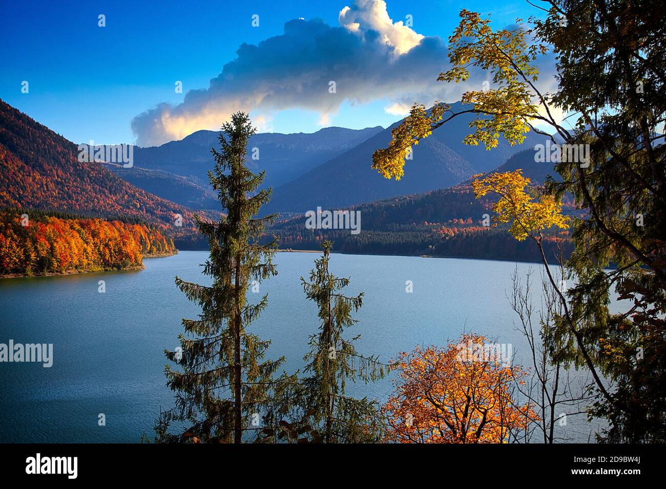 DE - BAVARIA: Autumn at Sylvenstein Reservoir Stock Photo