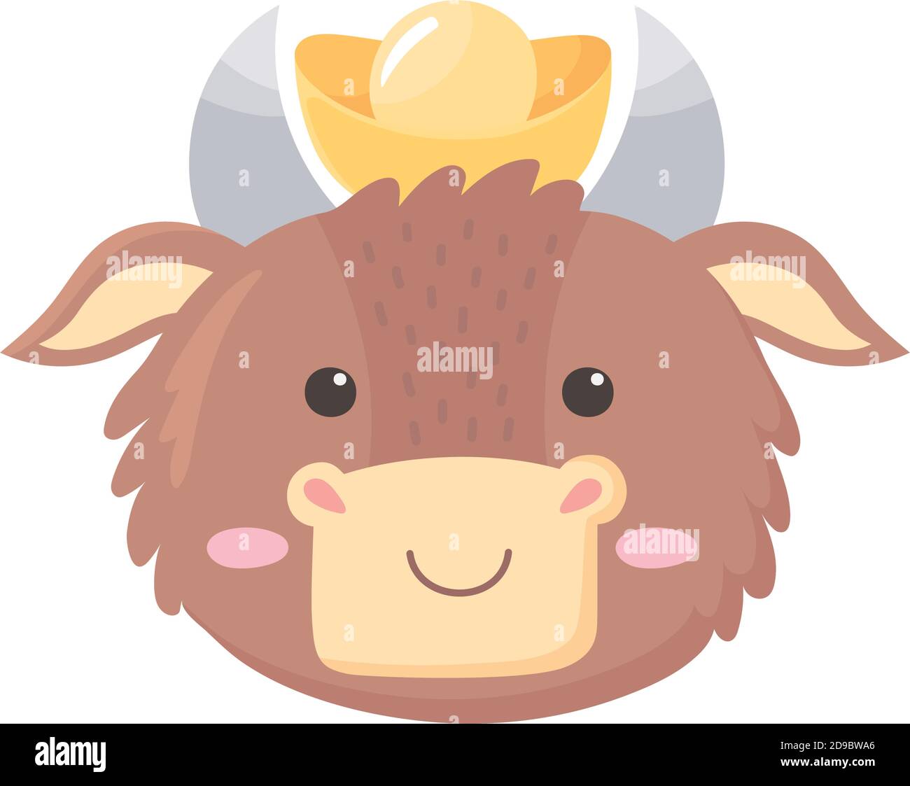 happy new year 2021 chinese, cute ox head with bell cartoon vector illustration Stock Vector