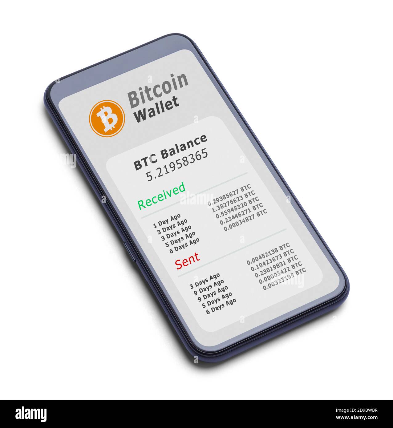 Smart Phone With Bitcoin Wallet Cut Out on White. Stock Photo