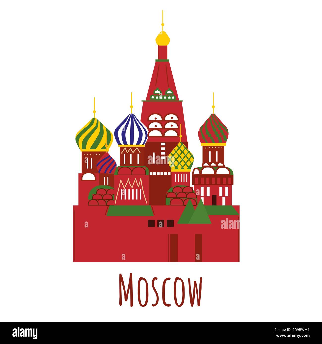 Flat style St Basil s Church, symbol of Moscow. Famous Russian cathedral. Landmark icon for travelers. Vector illustration isolated on white Stock Vector