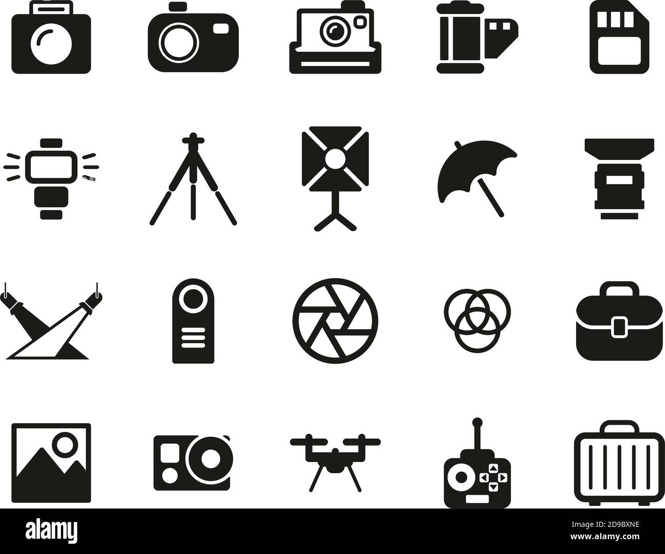 Photography Equipment Icons Black & White Set Big Stock Vector Image ...