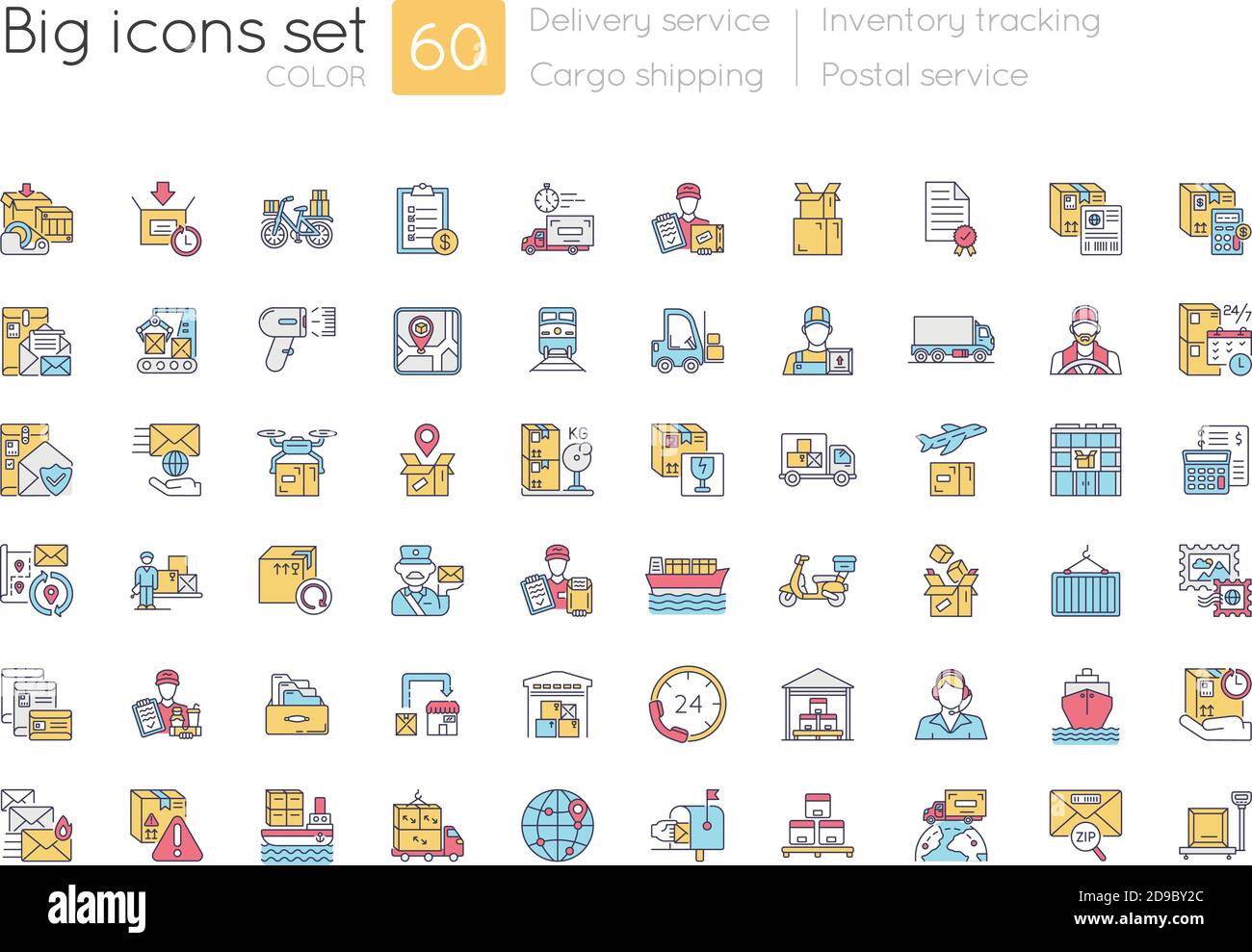 Shipping and delivery blue RGB color icons set Stock Vector