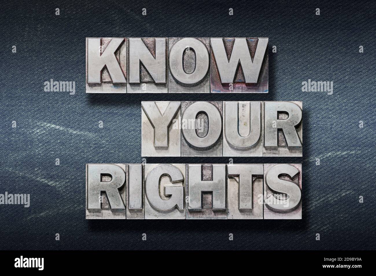 know your rights phrase made from metallic letterpress on dark jeans ...