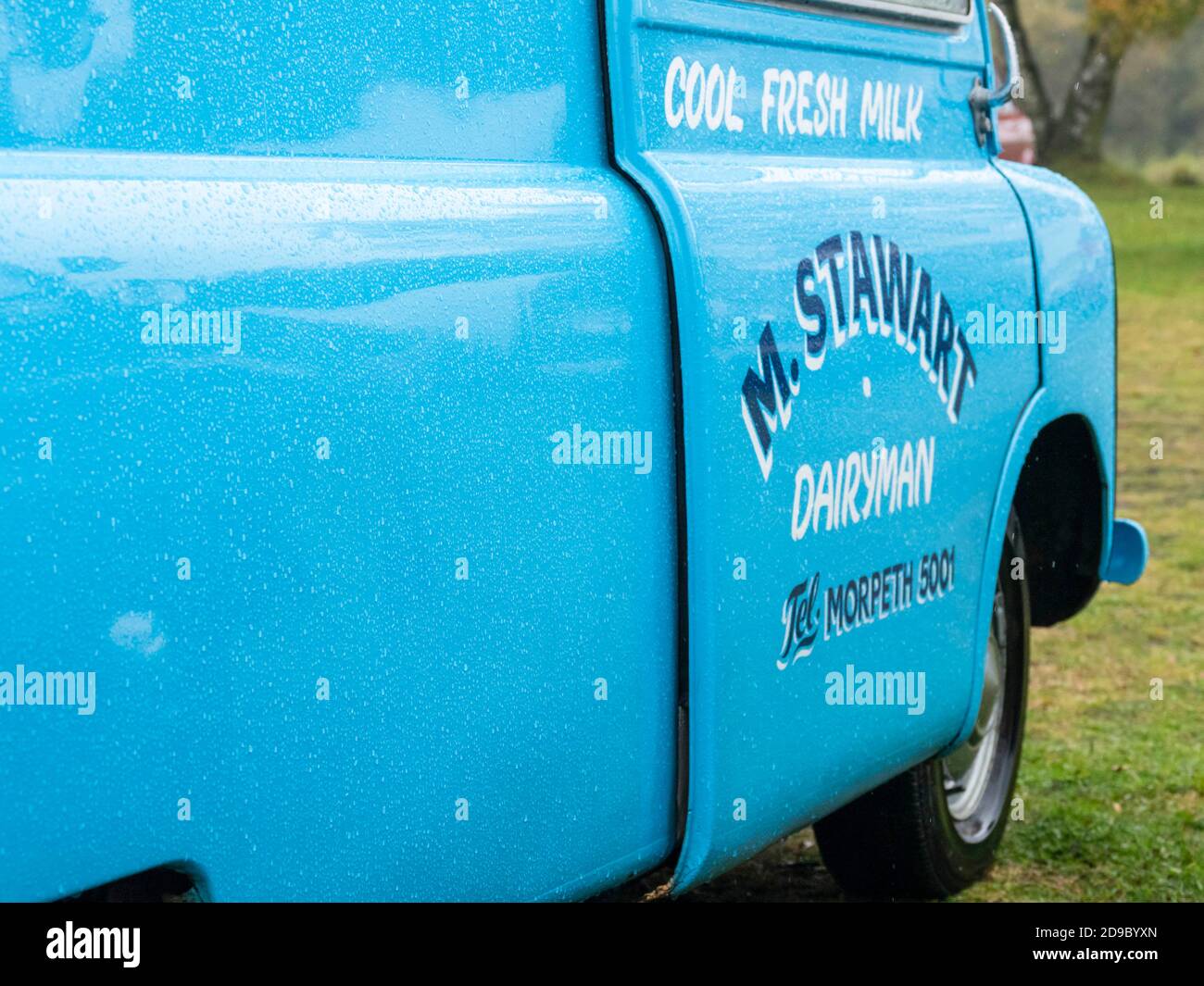 Two Classic Bedford CA light commercial vehicles used for milk delivery at a rally at Tanfield Railway, near Stanley, County Durham, UK Stock Photo