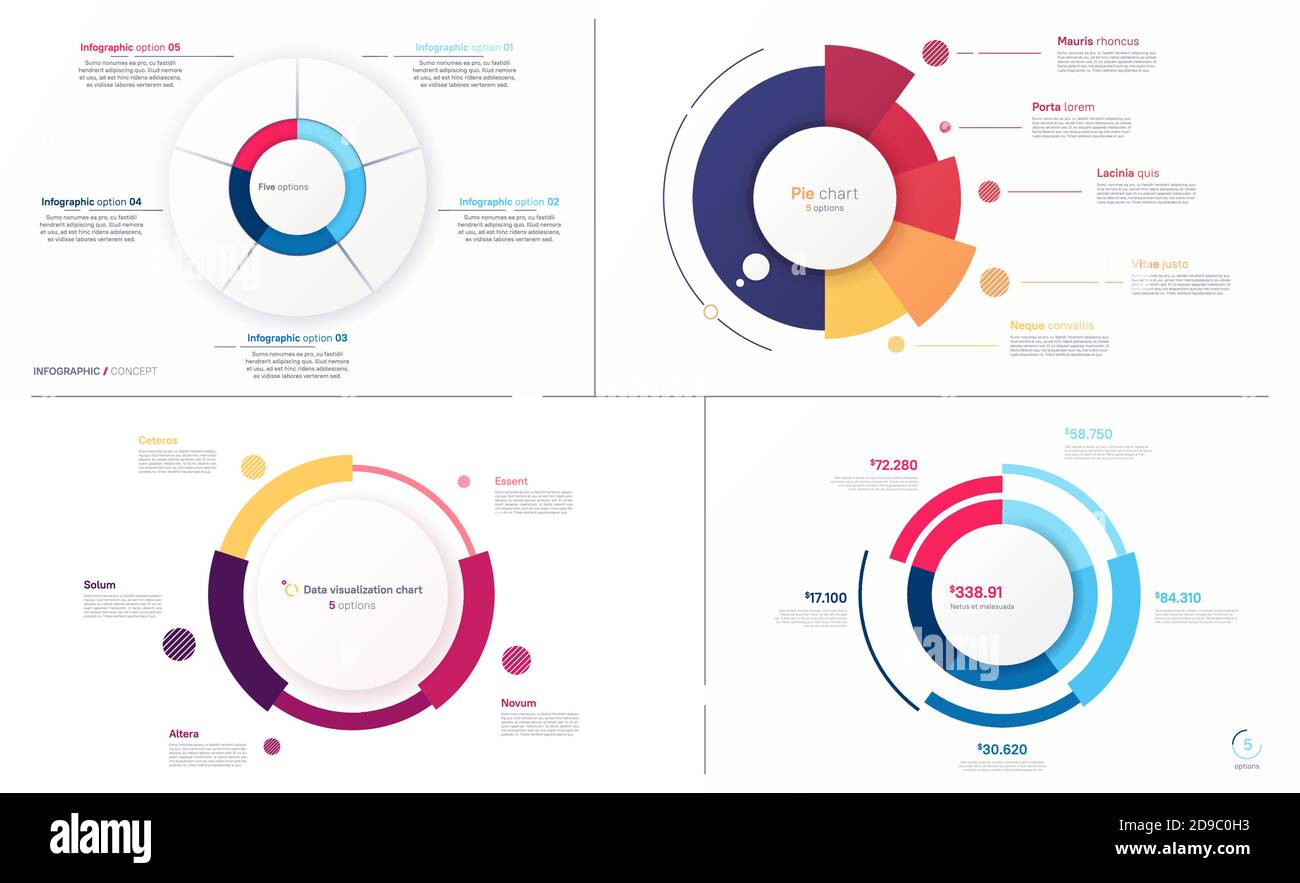 Set of vector circle chart designs, modern templates for creating