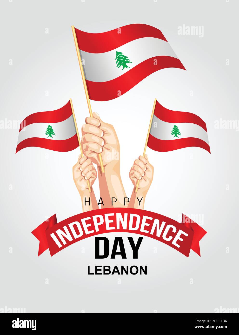 Lebanon Independence day with hand holding flags. vector illustration