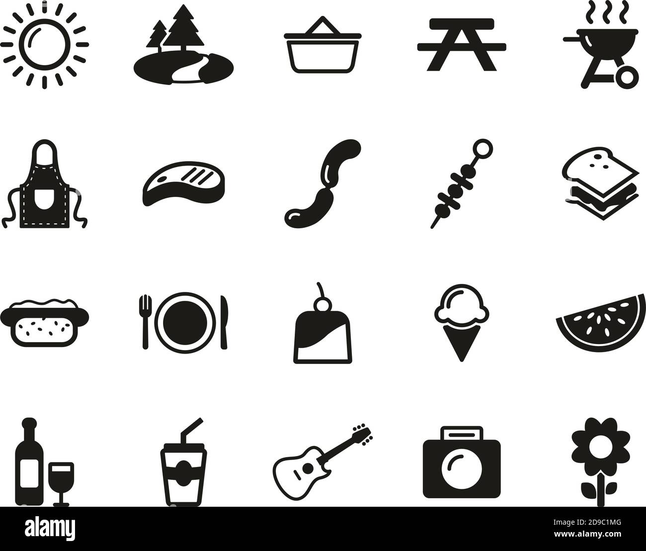Picnic Or Barbecue Icons Black & White Set Big Stock Vector Image & Art ...