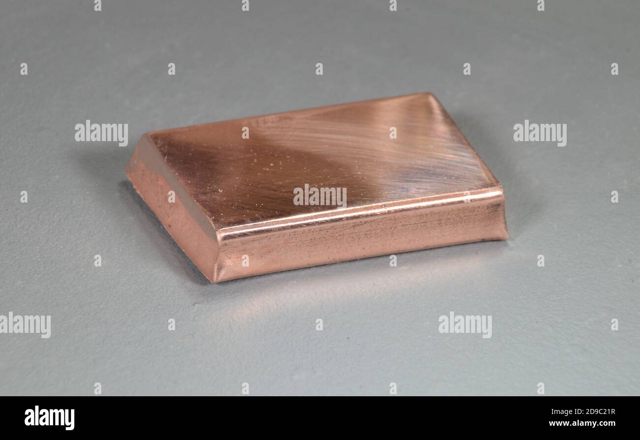 Closeup on bar of pure Copper (Cu) Stock Photo