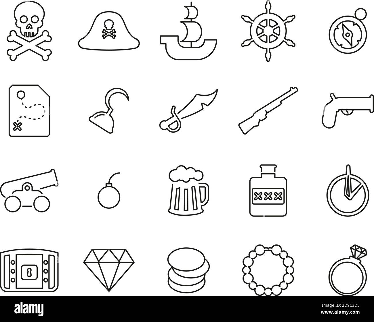 Pirate Icons Black & White Thin Line Set Big Stock Vector Image & Art ...