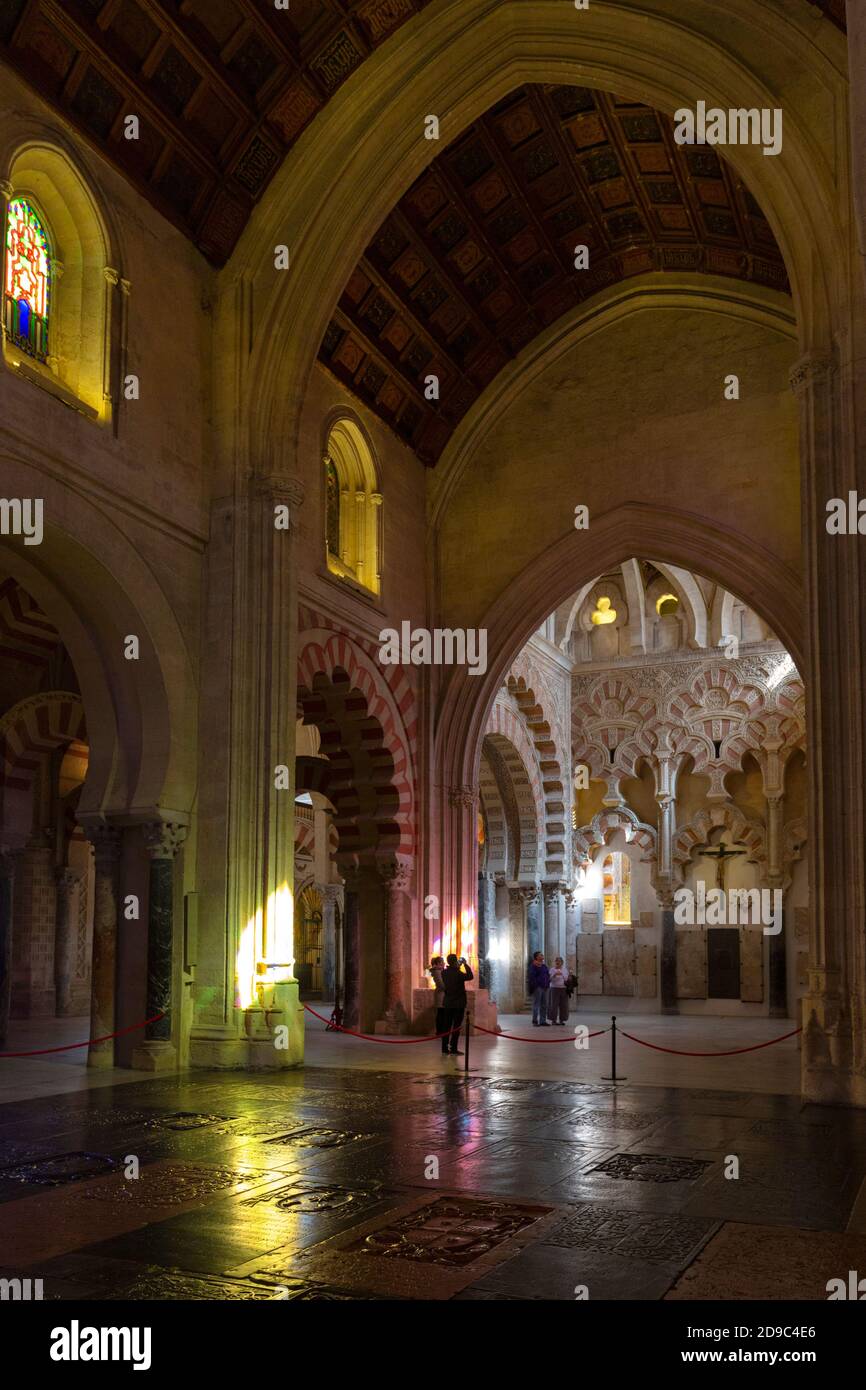 Mixture of Moorish and Gothic architectural styles in the Mosque-Cathedral of Cordoba, Cordoba Province, Andalusia, southern Spain.  A UNESCO World He Stock Photo