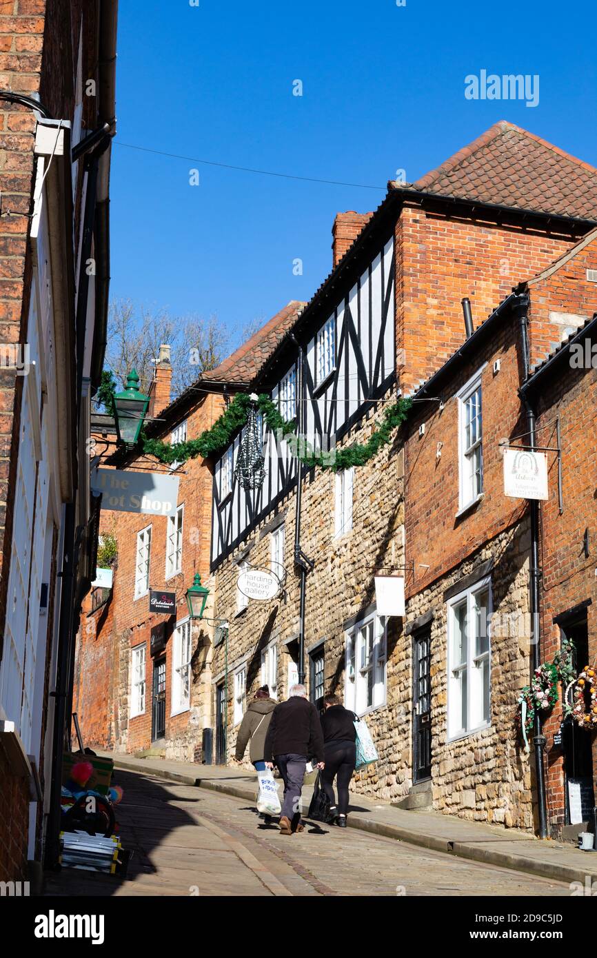 Trudging up Steep Hill, Lincoln, Lincolnshire, England, United Kingdom. Stock Photo
