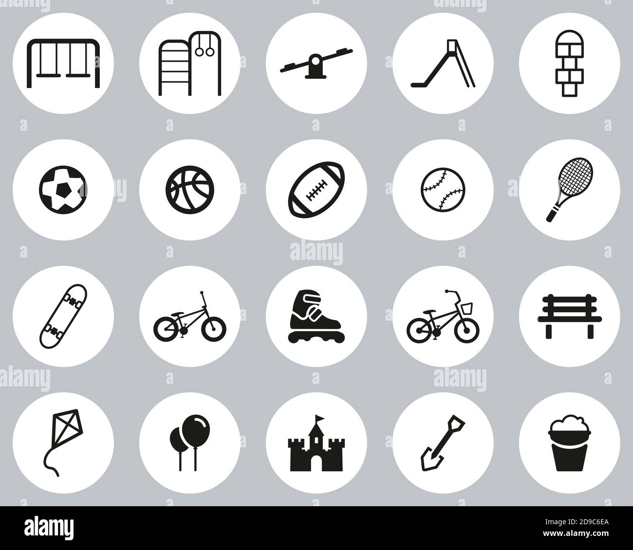 Playground Or Park Icons Black & White Flat Design Circle Set Big Stock ...