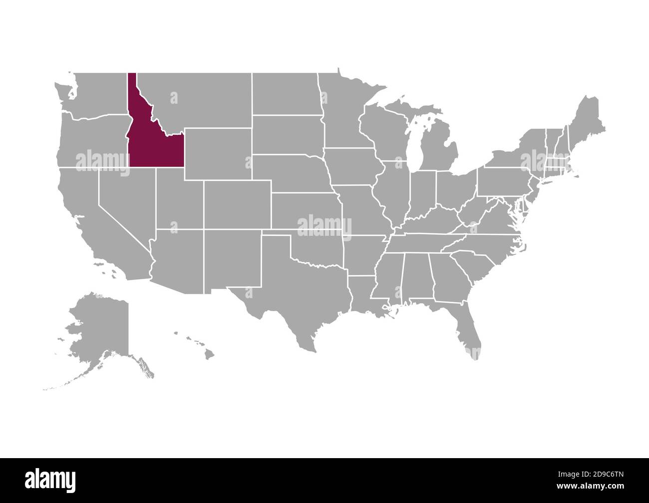 Map of Idaho compared to the other United States of America Stock Photo