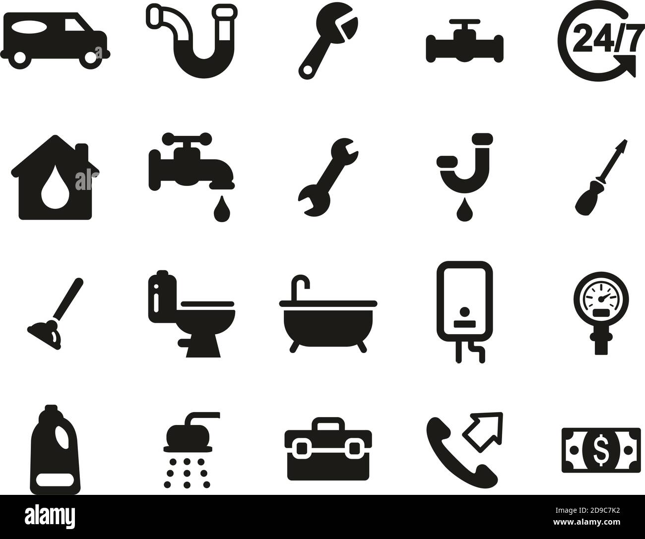 Plumbing Service & Equipment Icons Black & White Set Big Stock Vector ...